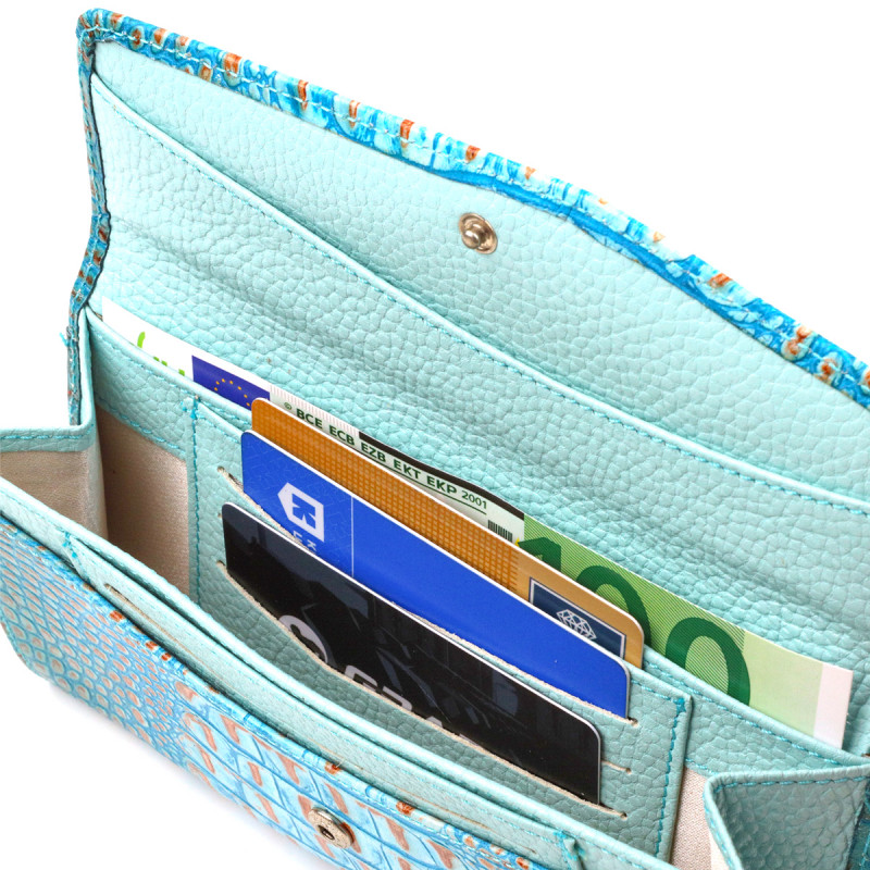 Превосходное портмоне для женщин из натуральной кожи с тиснением под крокодила CANPELLINI Голубое