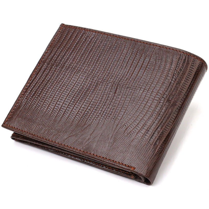 Стильный горизонтальный мужской бумажник среднего размера из натуральной фактурной кожи CANPELLINI Коричневый