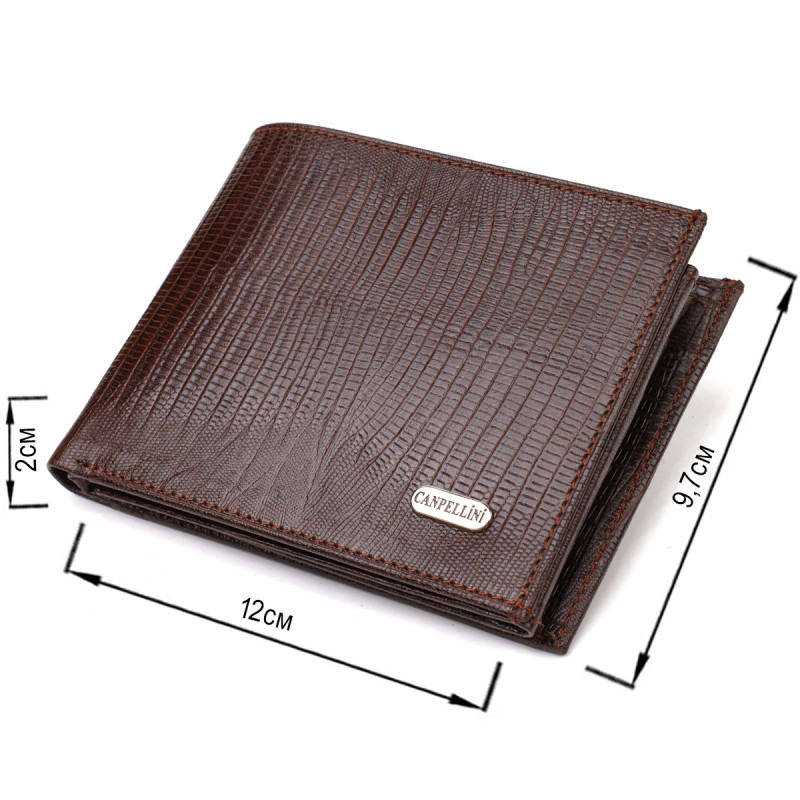 Стильный горизонтальный мужской бумажник среднего размера из натуральной фактурной кожи CANPELLINI Коричневый