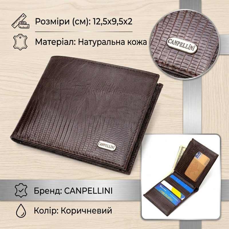 Зручне чоловіче портмоне із натуральної фактурної шкіри CANPELLINI Коричневий