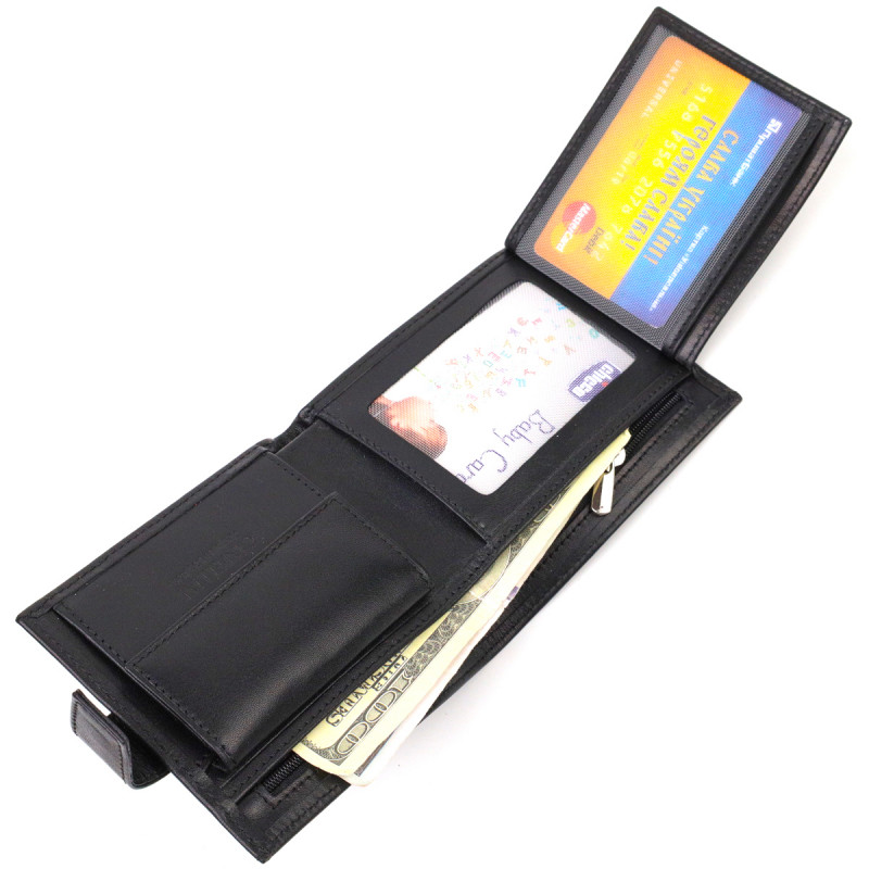 Стильный мужской кошелек из натуральной гладкой кожи CANPELLINI Черный