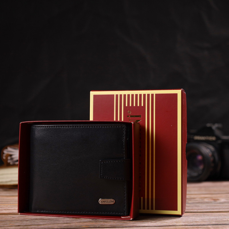 Стильный мужской кошелек из натуральной гладкой кожи CANPELLINI Черный