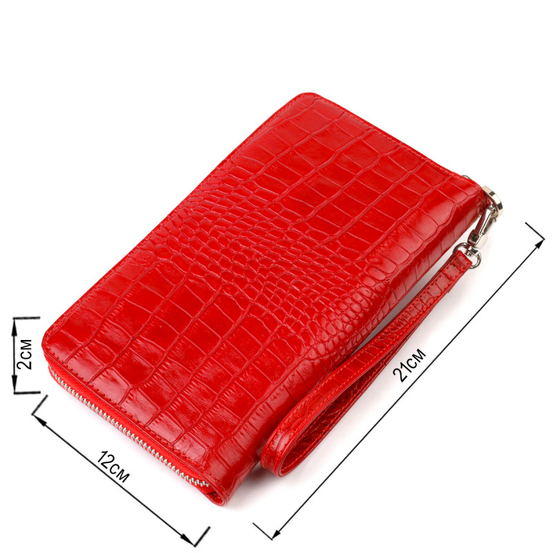 Функціональний клатч для жінок з натуральної шкіри з тисненням під крокодила CANPELLINI Червоний