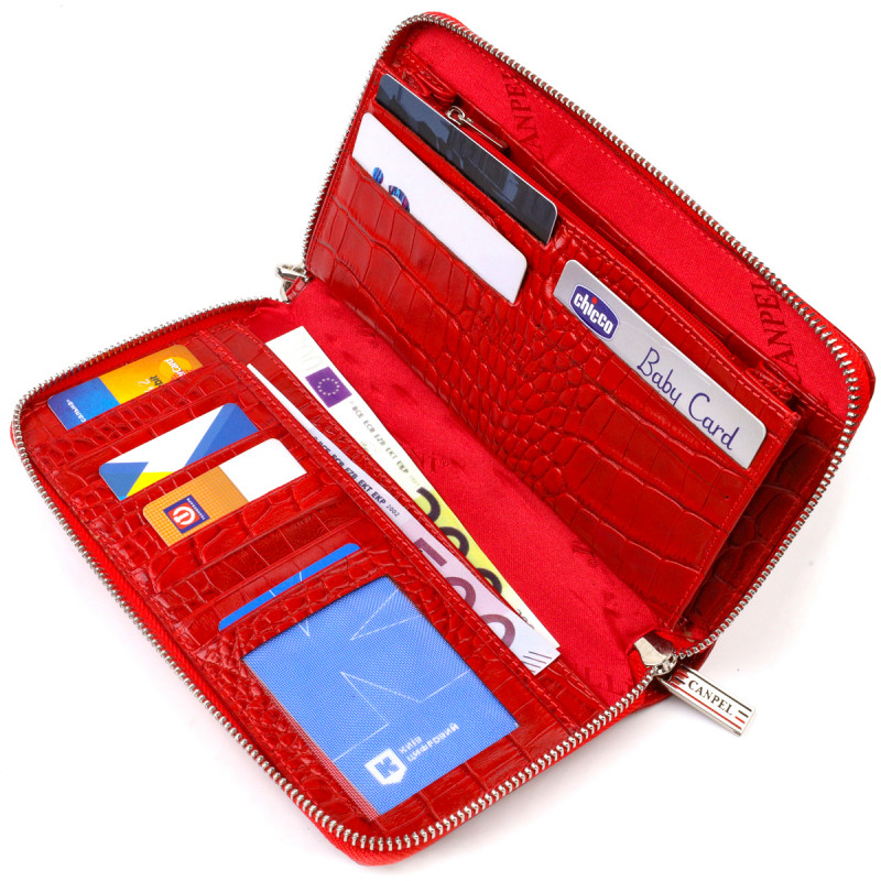 Функціональний клатч для жінок з натуральної шкіри з тисненням під крокодила CANPELLINI Червоний