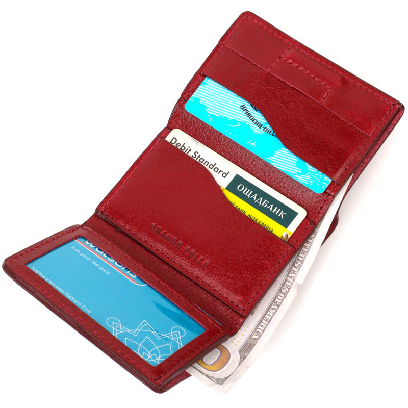 Компактне жіноче портмоне в три складання GRANDE PELLE Бордовий