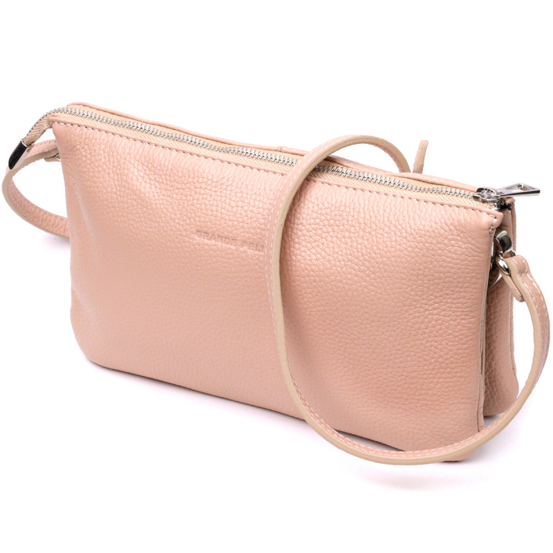 Чарівний жіночий клатч із натуральної зернистої шкіри GRANDE PELLE Пудровий