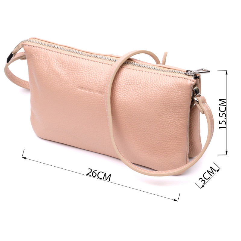 Чарівний жіночий клатч із натуральної зернистої шкіри GRANDE PELLE Пудровий