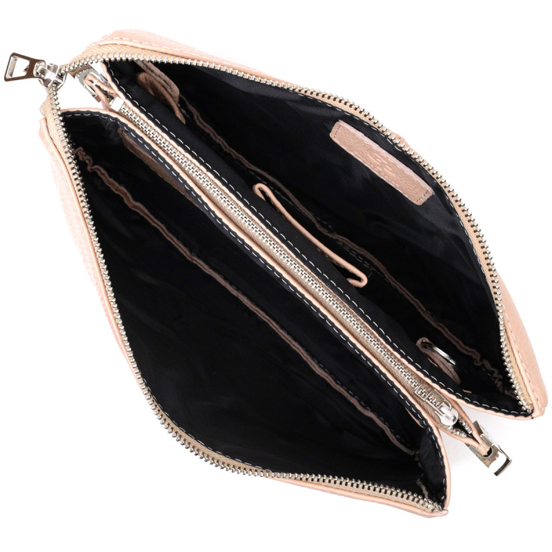 Чарівний жіночий клатч із натуральної зернистої шкіри GRANDE PELLE Пудровий