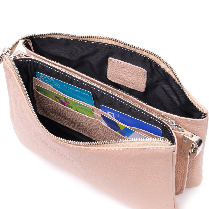 Чарівний жіночий клатч із натуральної зернистої шкіри GRANDE PELLE Пудровий