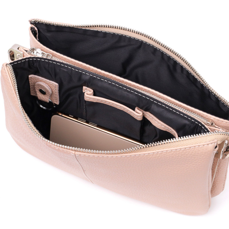 Чарівний жіночий клатч із натуральної зернистої шкіри GRANDE PELLE Пудровий