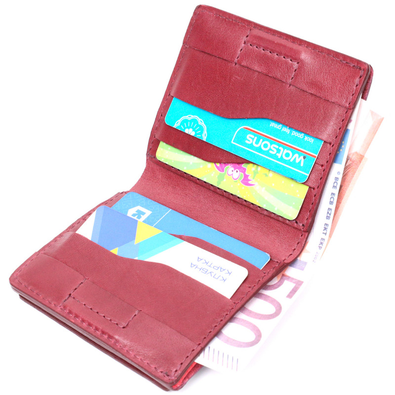 Компактное портмоне из натуральной кожи GRANDE PELLE Бордовый