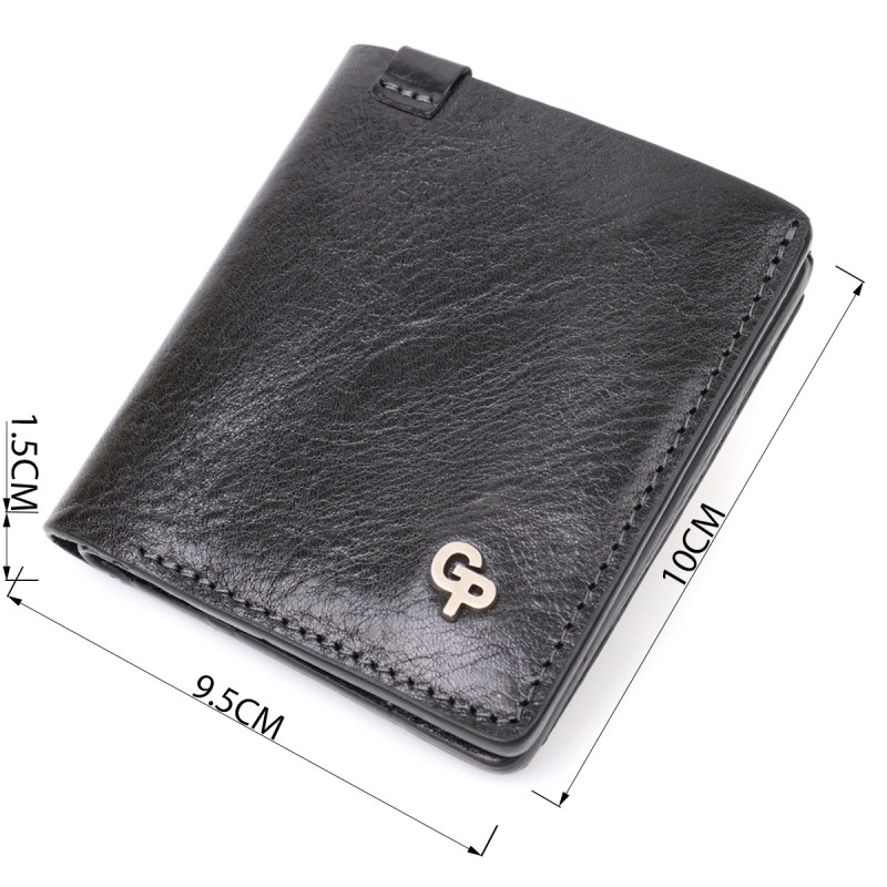 Стильне портмоне з накладною монетницею з натуральної шкіри GRANDE PELLE Чорний