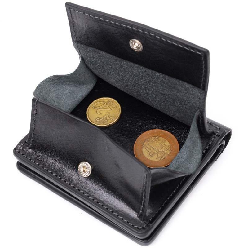 Стильне портмоне з накладною монетницею з натуральної шкіри GRANDE PELLE Чорний
