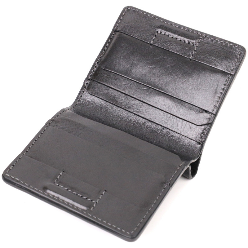 Стильне портмоне з накладною монетницею з натуральної шкіри GRANDE PELLE Чорний