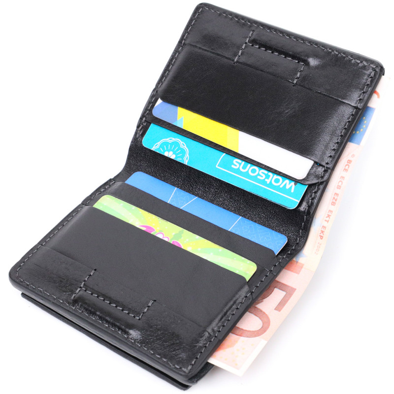 Стильне портмоне з накладною монетницею з натуральної шкіри GRANDE PELLE Чорний