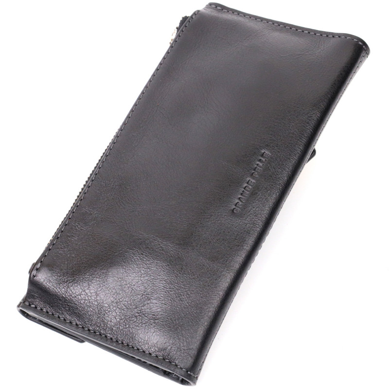 Стильний гаманець із монетницею зовні з натуральної шкіри GRANDE PELLE Чорний