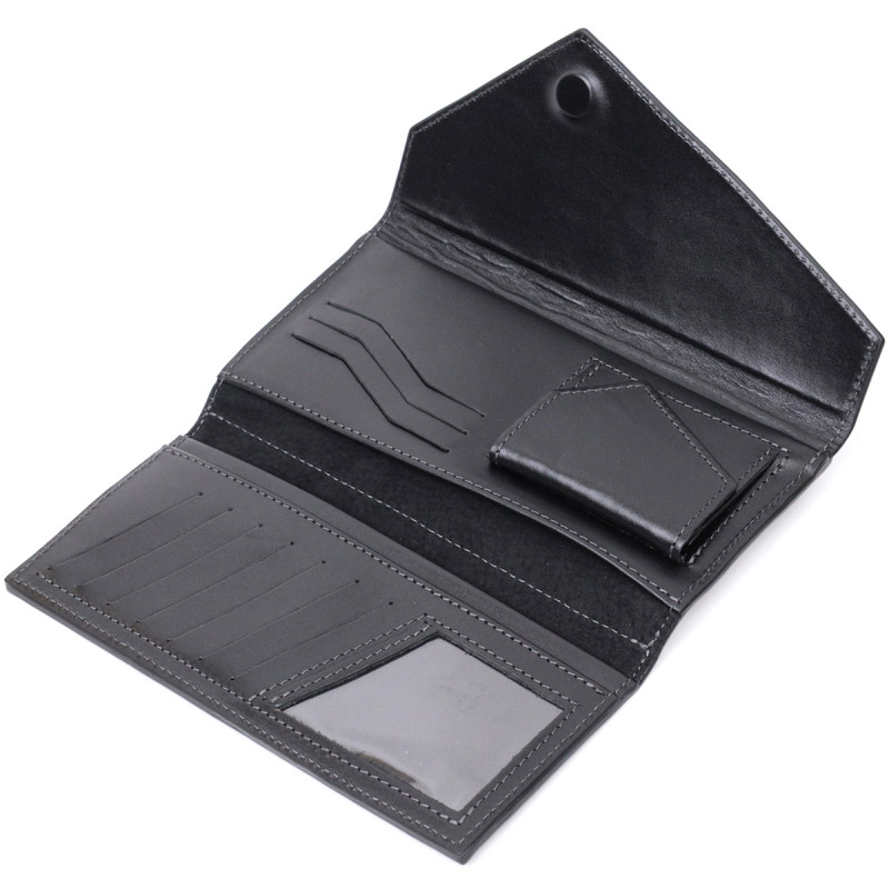 Стильний гаманець із монетницею зовні з натуральної шкіри GRANDE PELLE Чорний