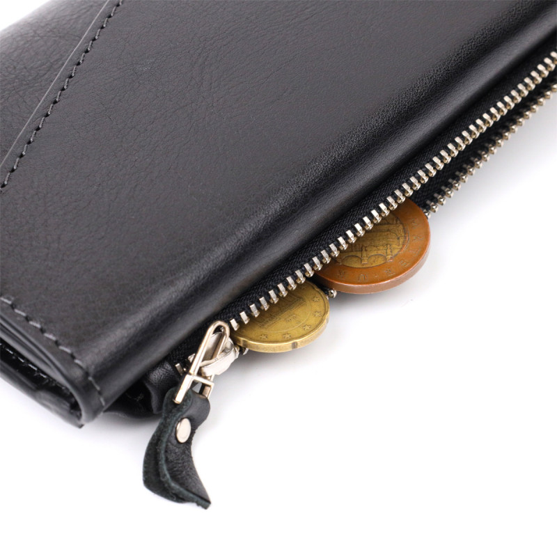 Стильний гаманець із монетницею зовні з натуральної шкіри GRANDE PELLE Чорний