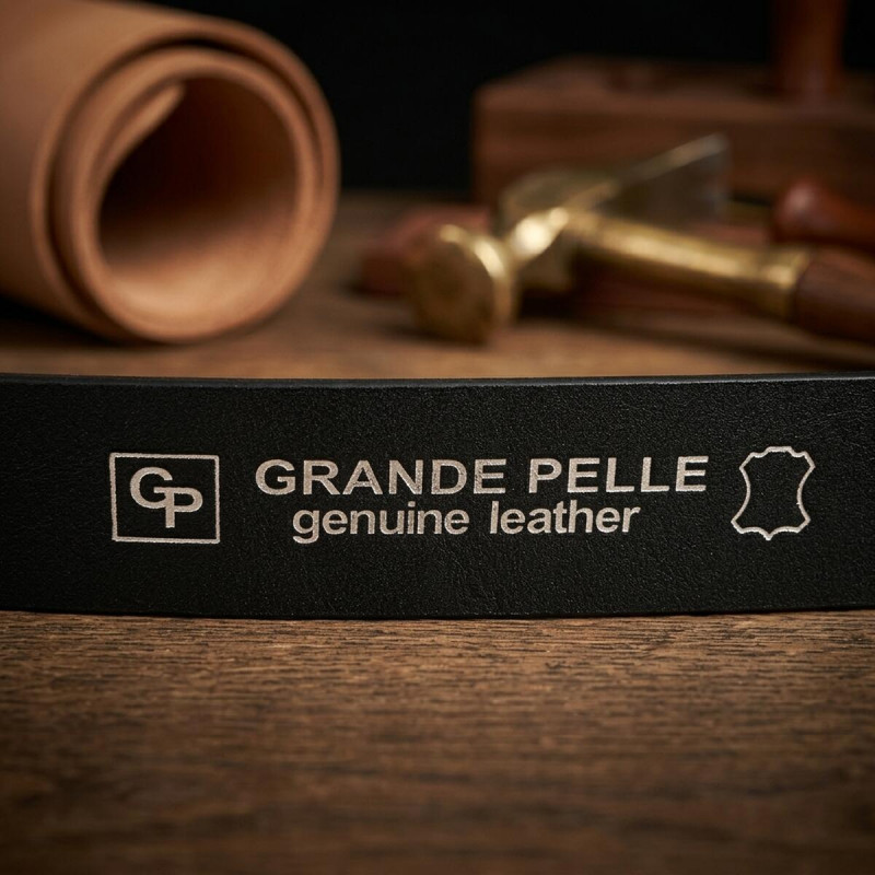 Кожаный мужской ремень под джинсы GRANDE PELLE Черный