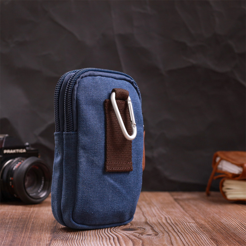 Практична сумка-чохол на пояс із металевим карабіном із текстилю Vintage Синій