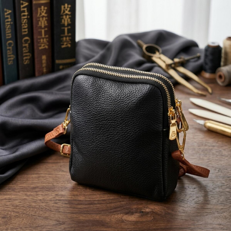 Зручна сумка трапеція для жінок з натуральної шкіри Vintage Чорна