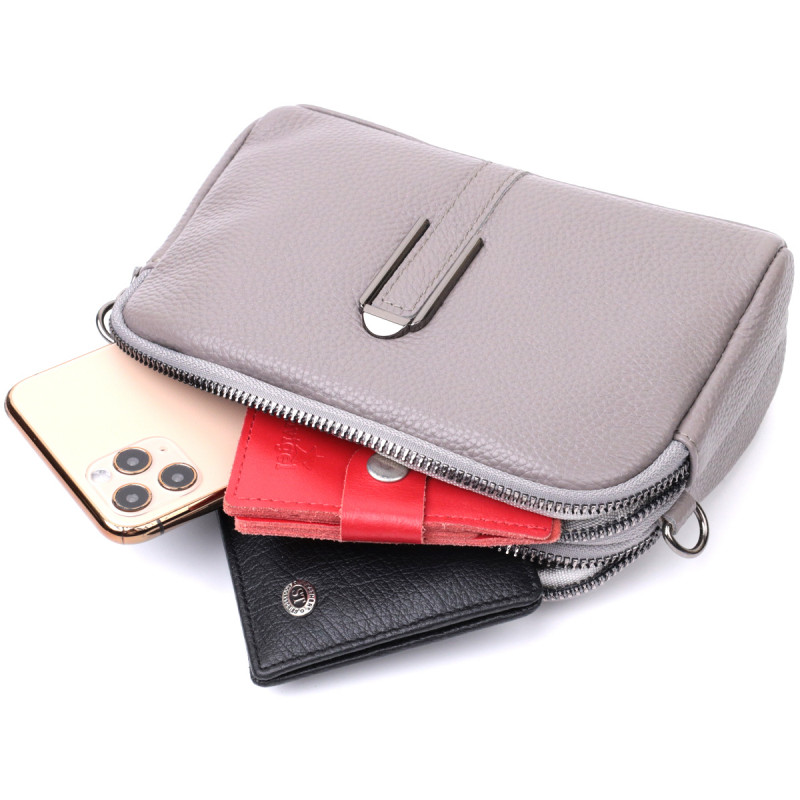 Сумка женская на два отделения из натуральной кожи Vintage Серая