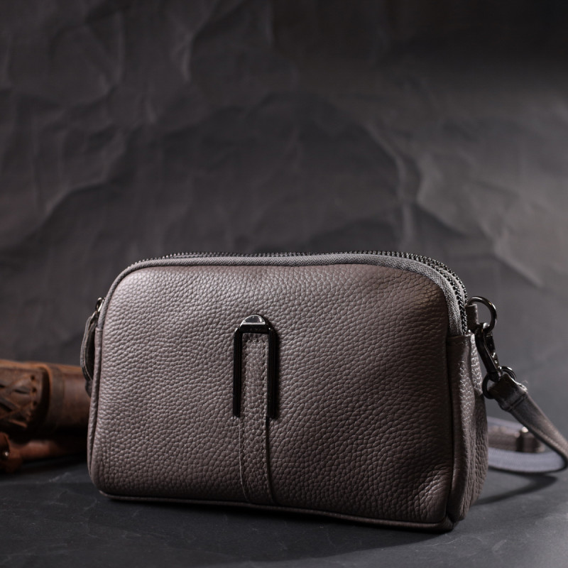 Сумка женская на два отделения из натуральной кожи Vintage Серая