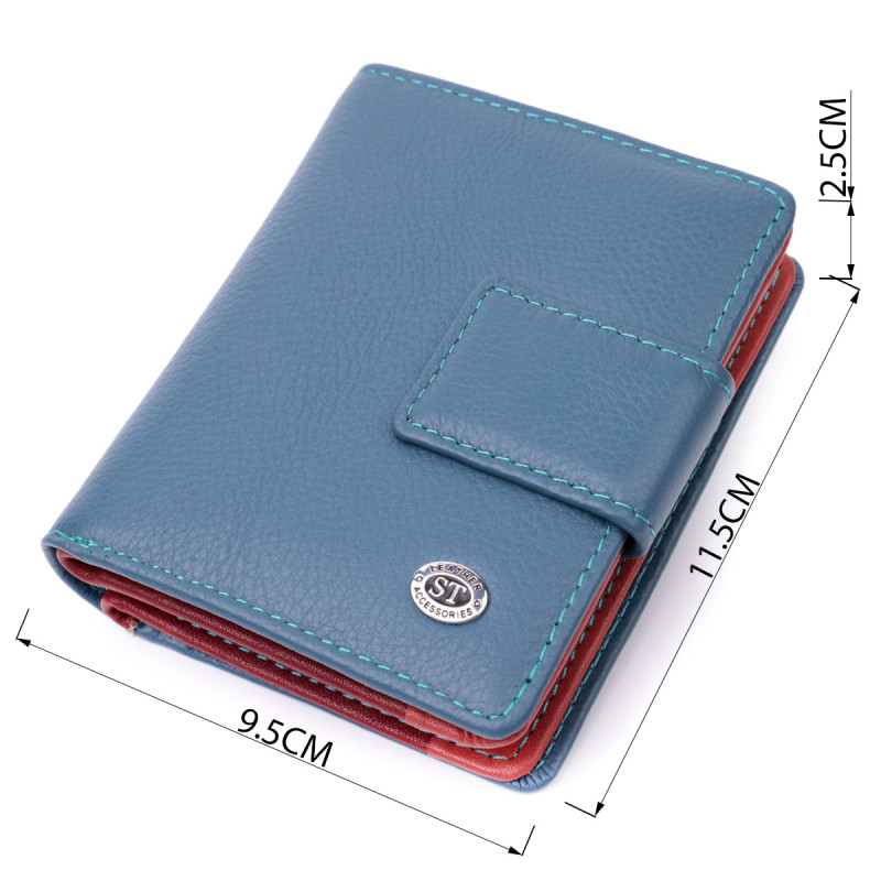 Небольшой вертикальный женский кошелек из натуральной кожи ST Leather Бирюзовый