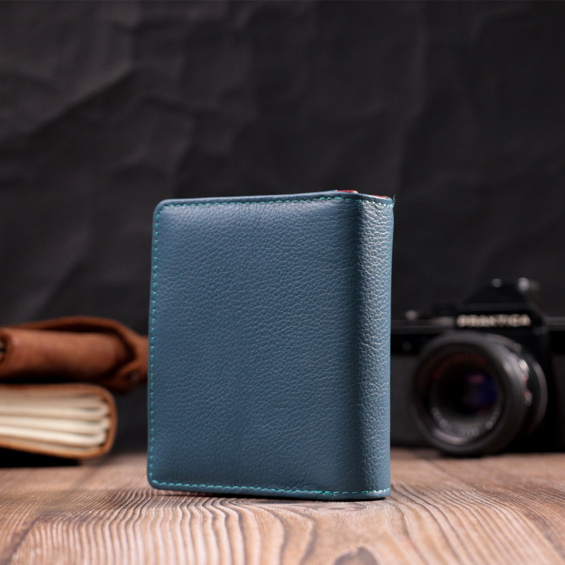 Небольшой вертикальный женский кошелек из натуральной кожи ST Leather Бирюзовый