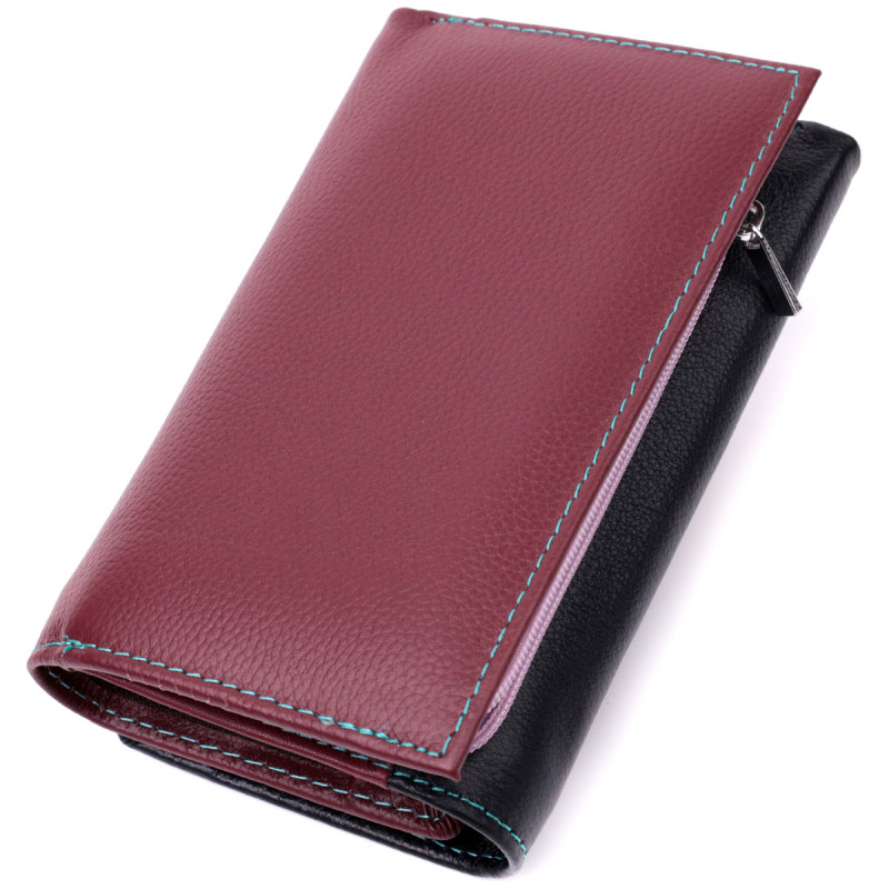 Вместительный кожаный кошелек в три сложения для женщин ST Leather Разноцветный