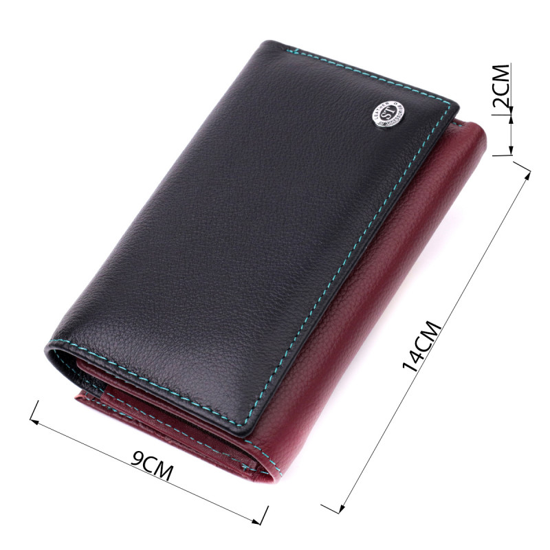 Вместительный кожаный кошелек в три сложения для женщин ST Leather Разноцветный