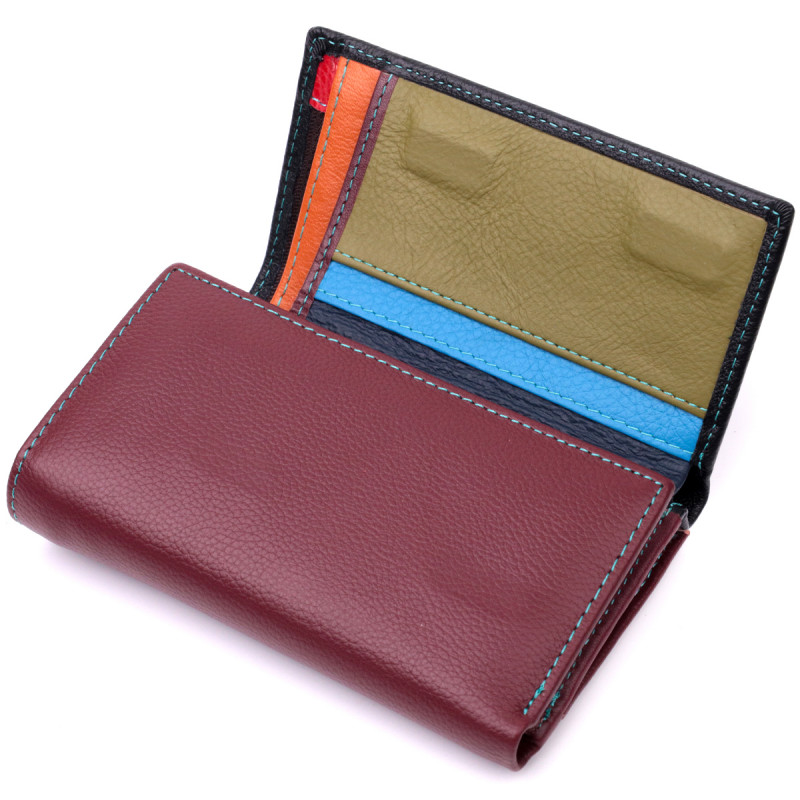 Вместительный кожаный кошелек в три сложения для женщин ST Leather Разноцветный