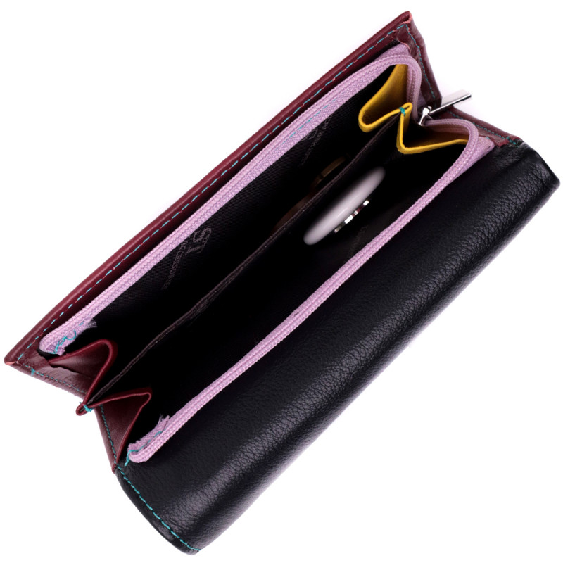 Вместительный кожаный кошелек в три сложения для женщин ST Leather Разноцветный