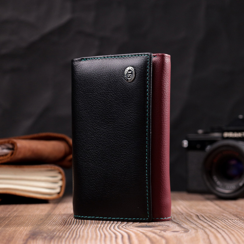 Вместительный кожаный кошелек в три сложения для женщин ST Leather Разноцветный