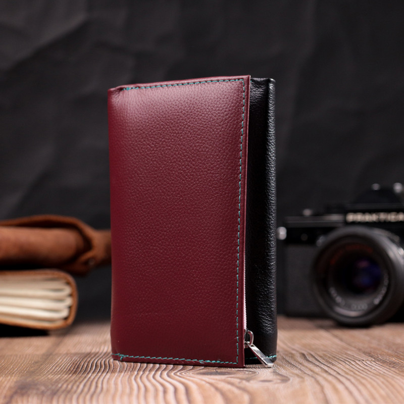 Вместительный кожаный кошелек в три сложения для женщин ST Leather Разноцветный
