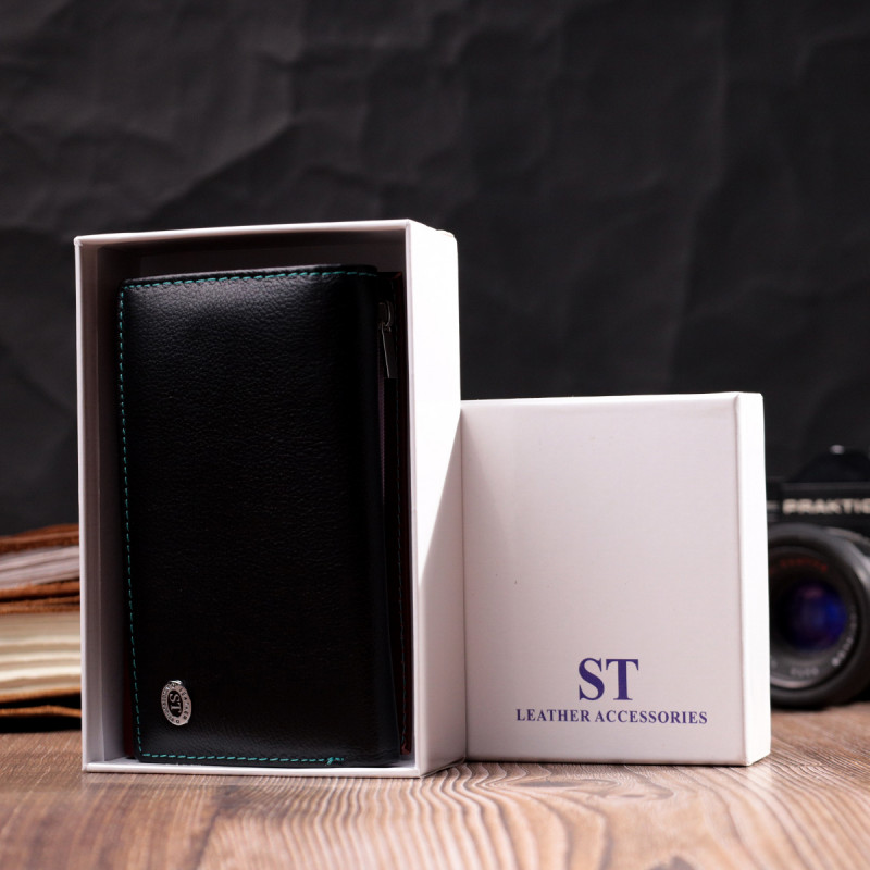 Вместительный кожаный кошелек в три сложения для женщин ST Leather Разноцветный