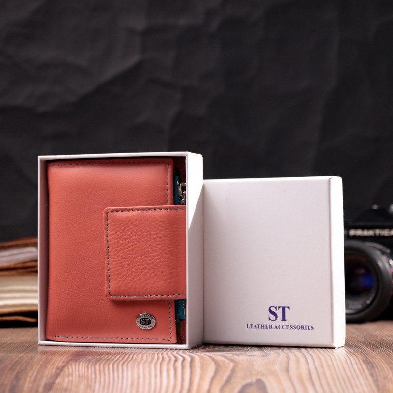 Гаманець з натуральної шкіри для жінок з цікавою монетницею ST Leather Помаранчевий