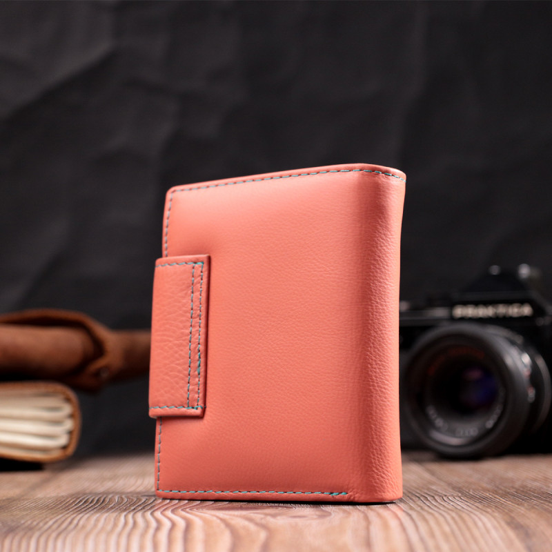 Гаманець з натуральної шкіри для жінок з цікавою монетницею ST Leather Помаранчевий