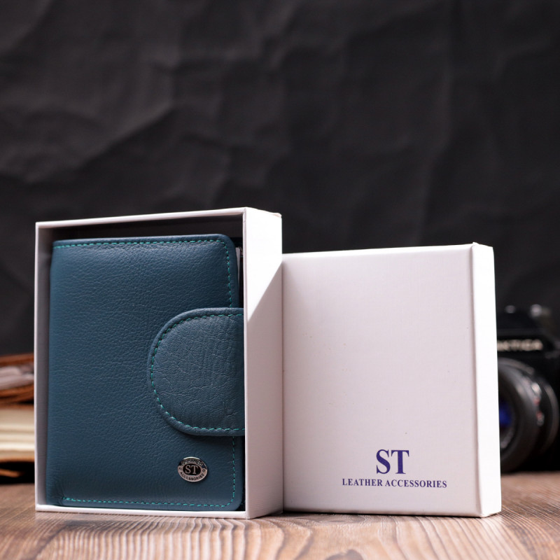 Красивое кожаное портмоне с монетницей снаружи для стильных женщин ST Leather Бирюзовый