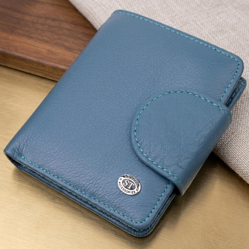 Красиве шкіряне портмоне з монетницею зовні для стильних жінок ST Leather Бірюзовий