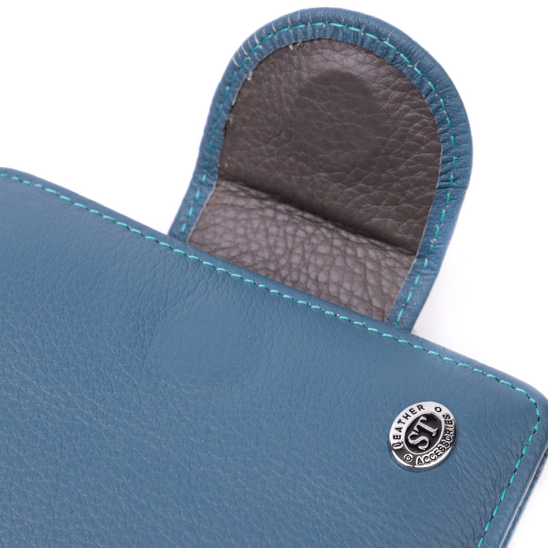 Красивое кожаное портмоне с монетницей снаружи для стильных женщин ST Leather Бирюзовый