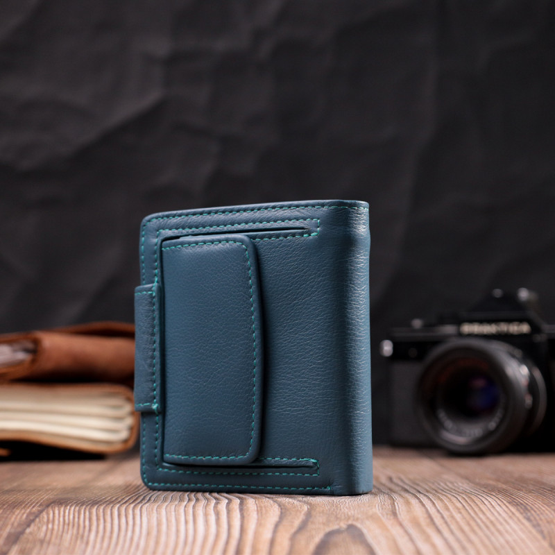 Красивое кожаное портмоне с монетницей снаружи для стильных женщин ST Leather Бирюзовый