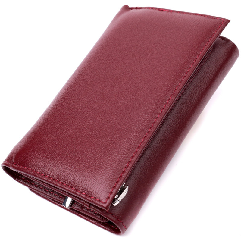 Симпатичный женский кошелек в три сложения из натуральной кожи ST Leather Бордовый