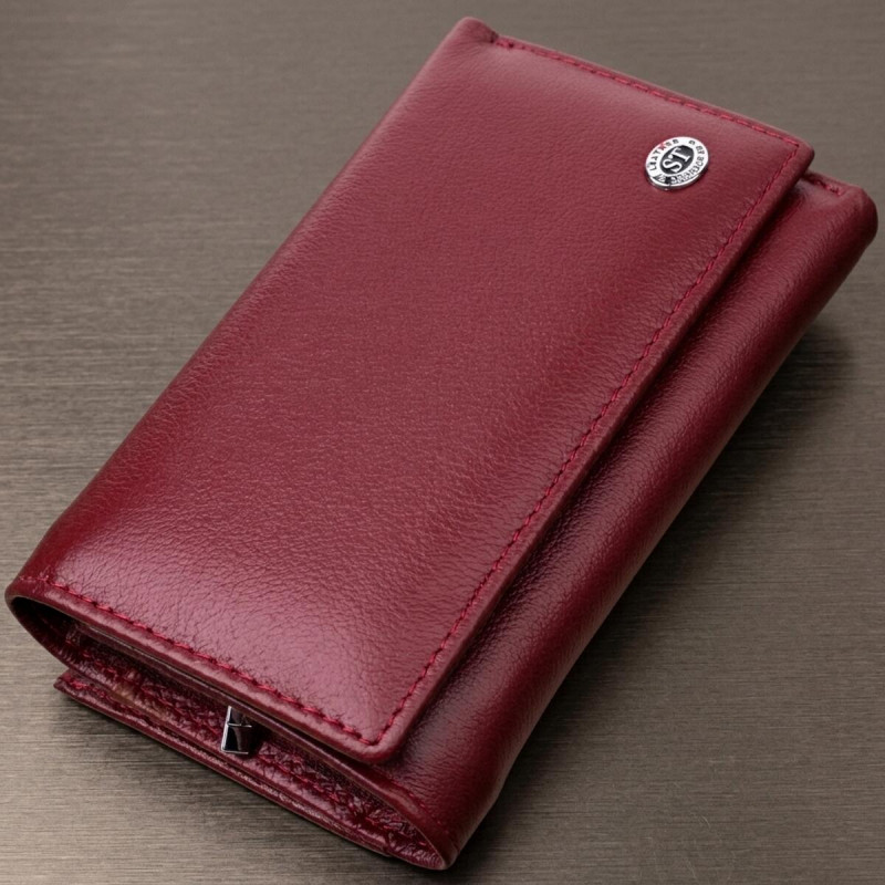 Симпатичный женский кошелек в три сложения из натуральной кожи ST Leather Бордовый