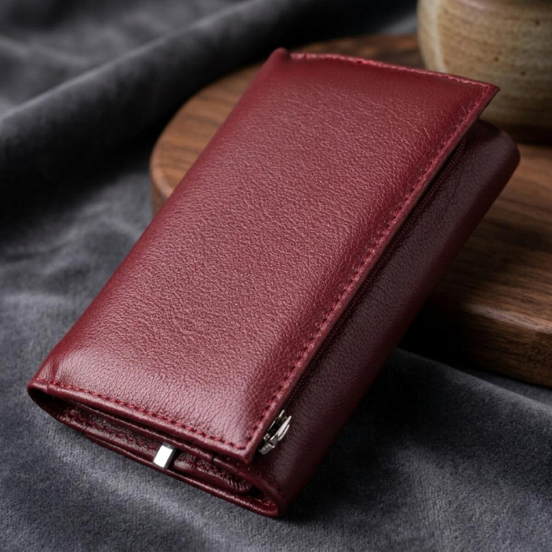 Симпатичный женский кошелек в три сложения из натуральной кожи ST Leather Бордовый