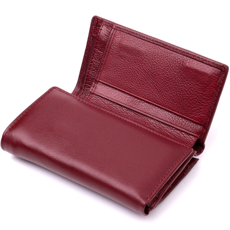 Симпатичный женский кошелек в три сложения из натуральной кожи ST Leather Бордовый