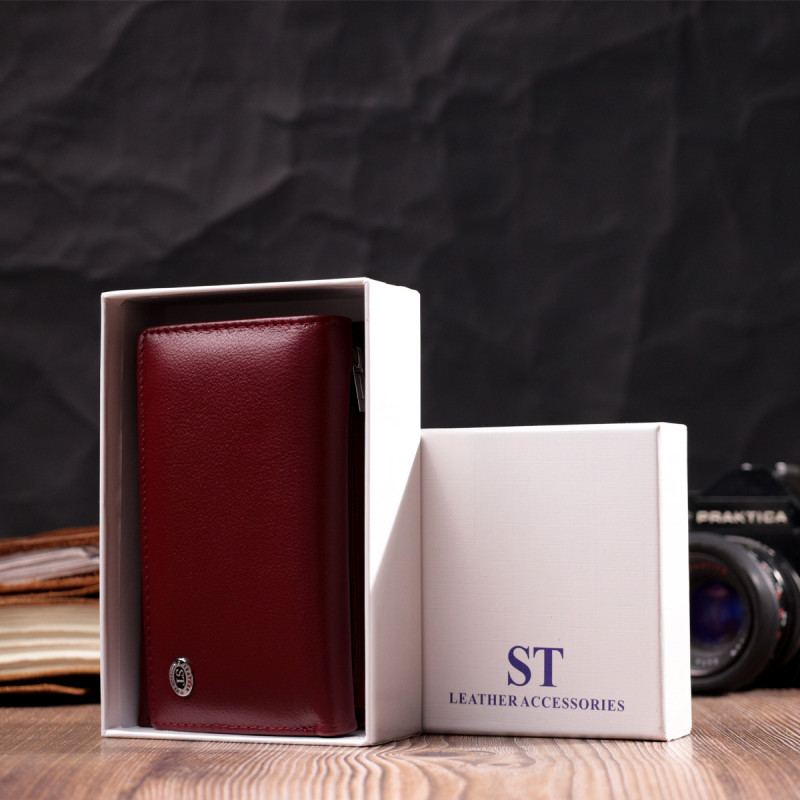 Симпатичный женский кошелек в три сложения из натуральной кожи ST Leather Бордовый