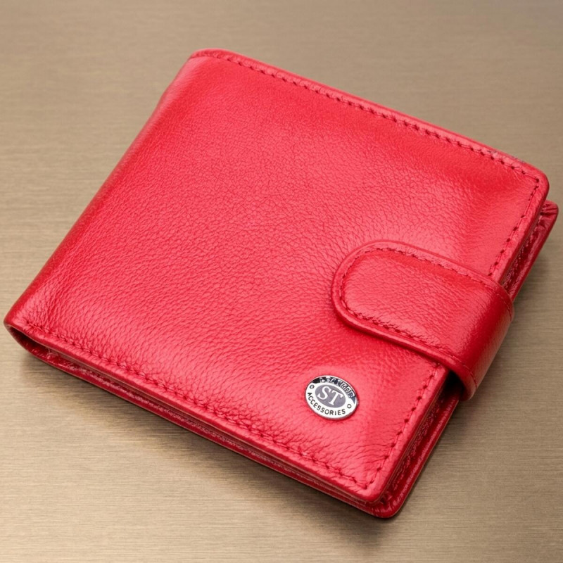 Яскраве жіноче портмоне з блоком для карт з натуральної шкіри ST Leather Червоний