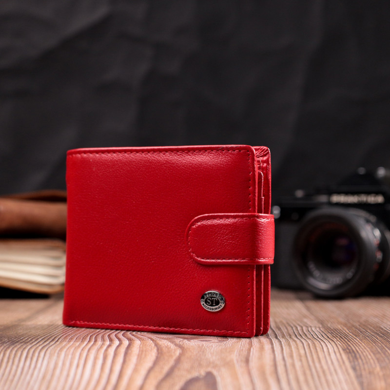 Яркое женское портмоне с блоком для карт из натуральной кожи ST Leather Красный