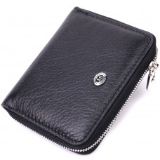 Женский кожаный кошелек на молнии с металлическим логотипом производителя ST Leather Черный